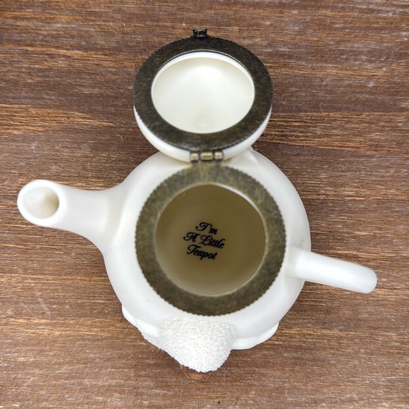 Dept 56 I’m A Little Teapot Bisque Porcelain Hinged Snowbaby Cherub Trinket Box - Picture 5 of 6